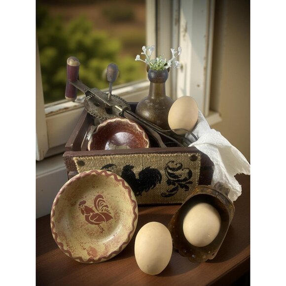 Rustic Farmhouse Kitchen Decor Bundle – Primitive Egg Beater, Apothecary Bottle, - Picture 3 of 12